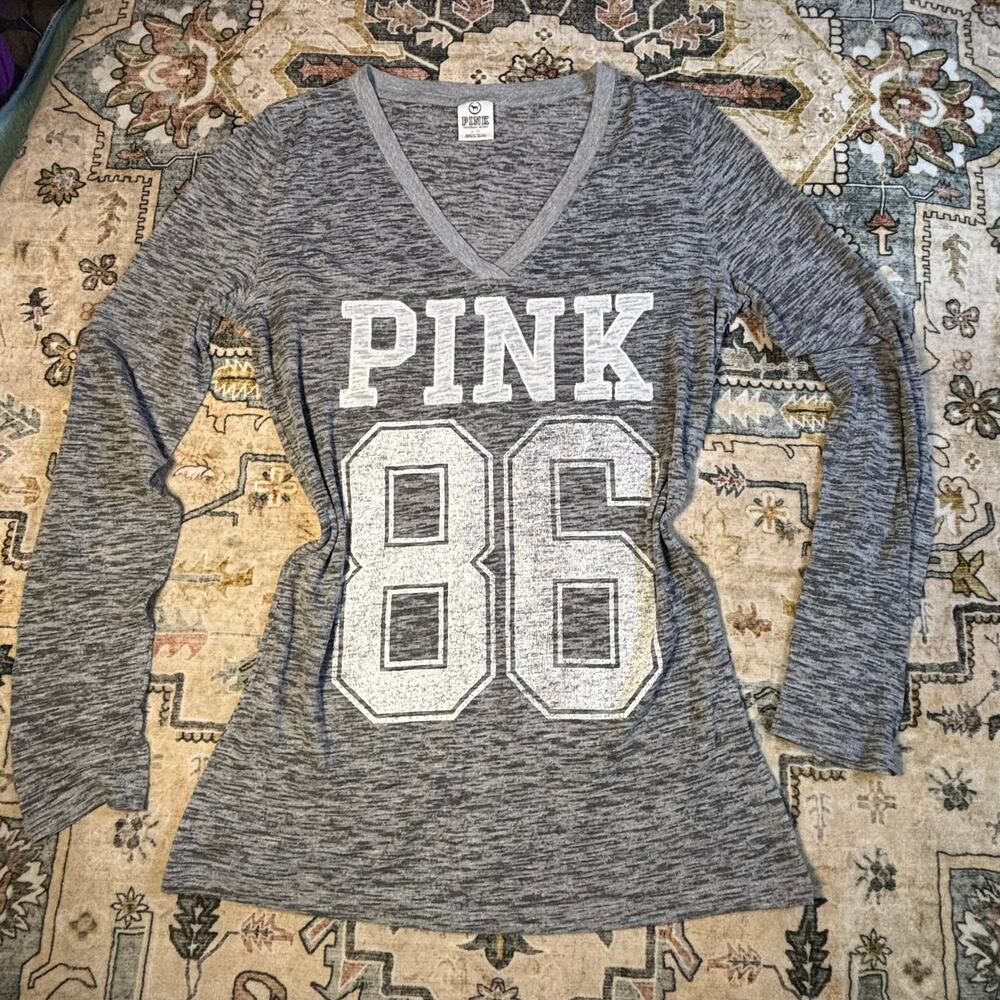 Vintage PINK Y2k Gray Comfy Long Sleeve Top Spellout Early 2000s PJs Top Large